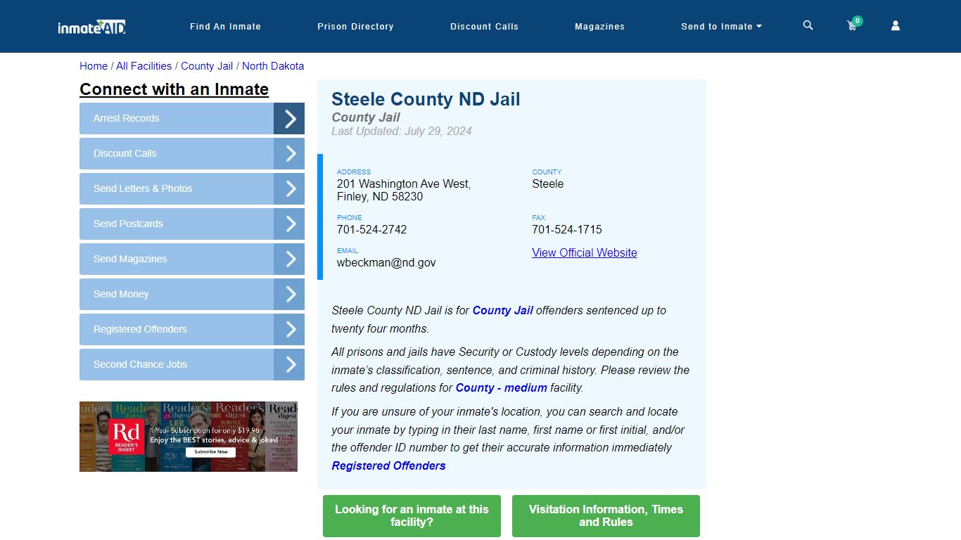 Steele County ND Jail - Inmate Locator