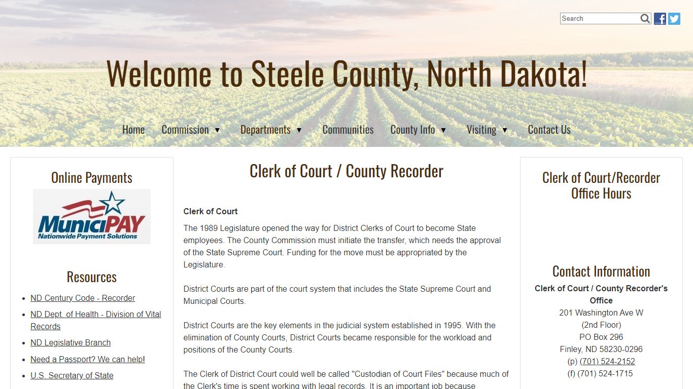 Clerk of Court / County Recorder - Steele County, North Dakota